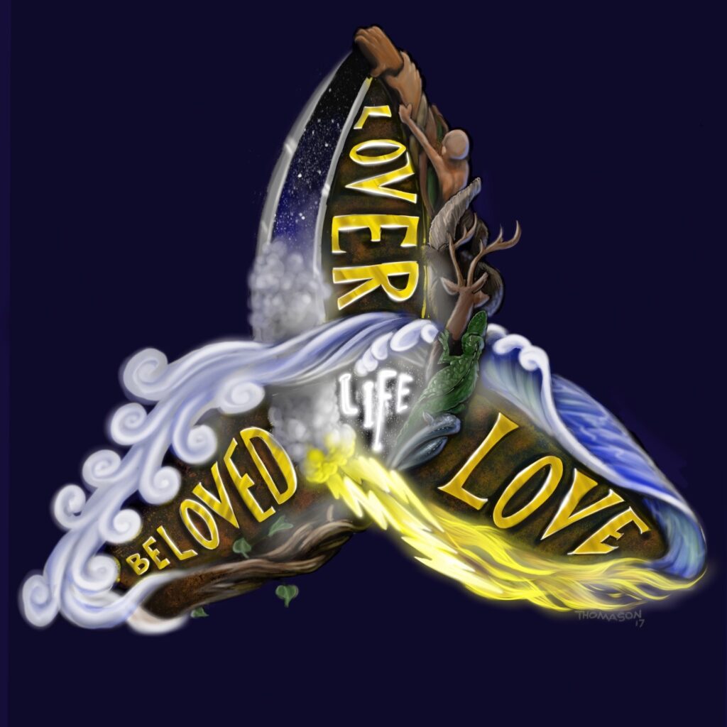 A Celtic Trinity Knot with Lover, Beloved, and Love.
