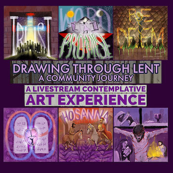 Composite image of six Steve Thomason drawings for a 2024 lenten journey with the Luther Seminary community