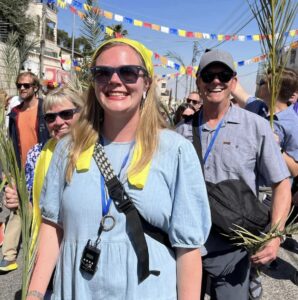 Sophie Warnberg in Jerusalem participating in the Palm Sunday Walk.