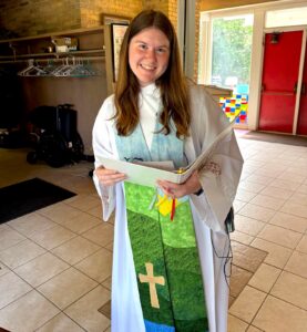 Kaitlyn Jedrzejowski's first time presiding at a worship service. She says the courses she had taken until that point played a vital role in helping write her sermon and feeling comfortable leading a worship service.